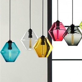 E27 17*24CM Line 1M Candy Color Single Head Art Glass Chandelier Led Pendant Light with Glass Shade (Grey, Yellow, Green, Red, Pink, Blue, White)