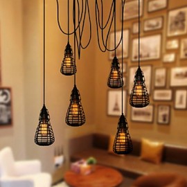 12*29CM American Industrial Creative Restoring Ancient Ways, Wrought Iron Cage, Single Head Droplight Lamp LED