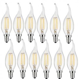 2W E14 LED Filament Bulbs CA35 2 COB 200 lm Warm White Decorative AC 220-240 V 12 pcs