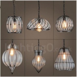 1 Light Vintage Cafe Glass Pendant Light Loft Dining Room Pendant Lamp for Living Room, Bar