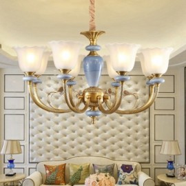 8 Light Retro,Rustic,Luxury Brass Pendant Lamp Chandelier with Glass Shade