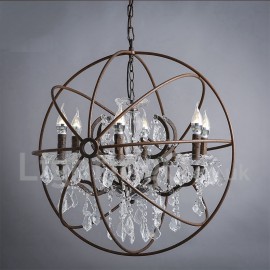 MAX:60W Diameter 60CM - 80CM Vintage Crystal Painting Metal Chandeliers Dining Room / Study Room/Office / Entry / Hallway Rusty Colour Pendant Light