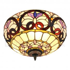 Diameter 40cm (16 inch) Handmade Rustic Retro Stained Glass Flush Mounts Colorful Pattern Shade Bedroom Living Room Dining Room