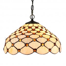Diameter 30cm (12 inch) Handmade Rustic Retro Stained Glass Pendant Light Mesh Pattern Glass Shade Bedroom Living Room Dining Room