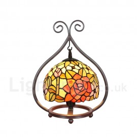 Handmade Rustic Retro Stained Glass Table Lamp Metal Frame Colorful Flower Pattern Bedroom Living Room Dining Room Diameter 20cm (8 inch) Lampshade