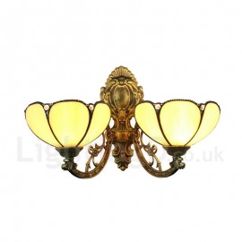 Diameter 20cm (8 inch) Handmade Rustic Retro Stained Glass Wall Light Light Yellow 2 Lights Bedroom Living Room Dining Room