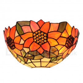 Diameter 30cm (12 inch) Handmade Rustic Retro Stained Glass Wall Light Colorful Flower Pattern Shade Bedroom Living Room Dining Room