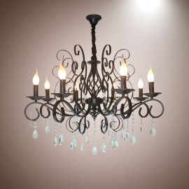 6 Light Crystal Rustic Retro Vintage Black Pendant Candle Chandelier Special for Office, Showroom, Living Room, Dinning Room