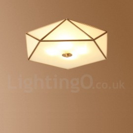 Pure Brass LED Rustic / Lodge Nordic Style Flush Mount Ceiling Light with Glass Shade for Bathroom, Living Room, Study, Kitchen,