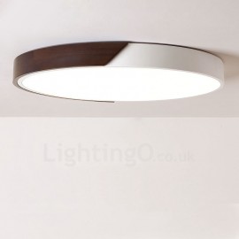 Retro Walnut Colour Wood Ultra-Thin Round Dimmable LED Flush Mount Ceiling Lights with Acrylic Shade for Bathroom, Living Room, 