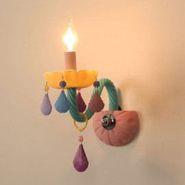 Macaron 1 Light Multi Crystal Candle Retro E12/E14 Glass Wall Light for for Kid's Room, Children Bedroom