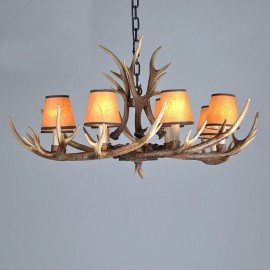 8 Light Rustic Artistic Retro Antler Antique Chandelier with Shades for Living Room, Dining Room, Bedroom, Shop, Cafes, Bar