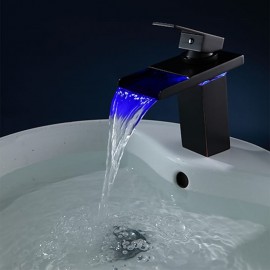 Waterfall Oil rubbed Bronze Single Handle Water Flow LED Power Source Bath Tap Brass Bathroom Sink Tap