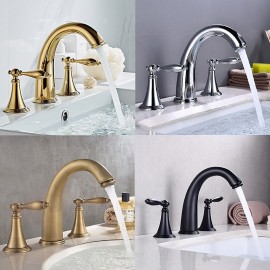 Brass Two Handles Valve Bathroom Sink Tap