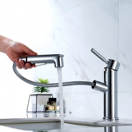 Chrome Black Pull Out Sprayer One Handle Modern Vanity Tap Farmhouse Lavatory Tap
