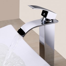 Copper Sink Tap Silvery Chrome Finish Waterfall Tap