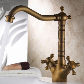 Two Handles Deck Mounted Traditional Kitchen Tap Antique Brass Kitchen Tap