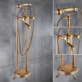 Floor Mounted Brass Retro Style Telephone Shape Brass Electroplated Finish Two Handles Shower Tap Bathtub Tap