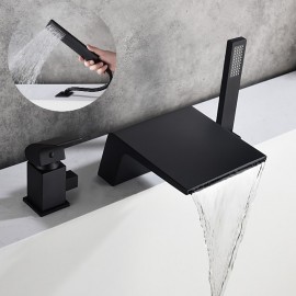 Black Waterfall Spray Modern Style Single Handle Brass Tap Body Spout Switch Bathtub Tap