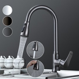 Pull out Spray Single Handle Brass High Arc 3 Modes Minimalist Style Kitchen Tap(Gun Grey Black Chrome) Kitchen Tap