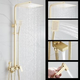 Body Jet Massage pullout Rainfall Shower Antique Nickel Brushed Mount Shower Tap
