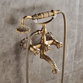 pullout Country Antique Brass Mount Outside Bath Shower Mixer Tap