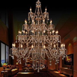 European Crystal Chandelier Cognac Color Villa Ceiling Light With 40 Lights