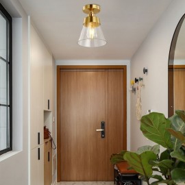 Contemporary Glass Flush Ceiling Light 1-Light Brass Finish
