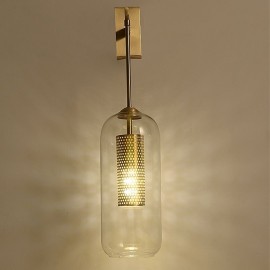 Nordic Brass Wall Lamp Inner Hollow out Cylinder Glass Lamp Shade