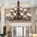 24 Lights High Ceiling Vintage Country Island Painting Metal Chandeliers with Glass Shades for Living Room, Dining Room, Hight Ceiling Hallway